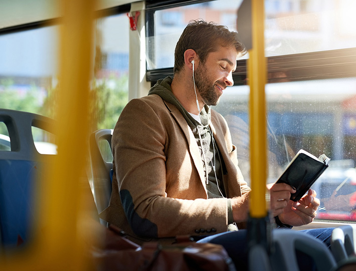 Image of person on a public bus.